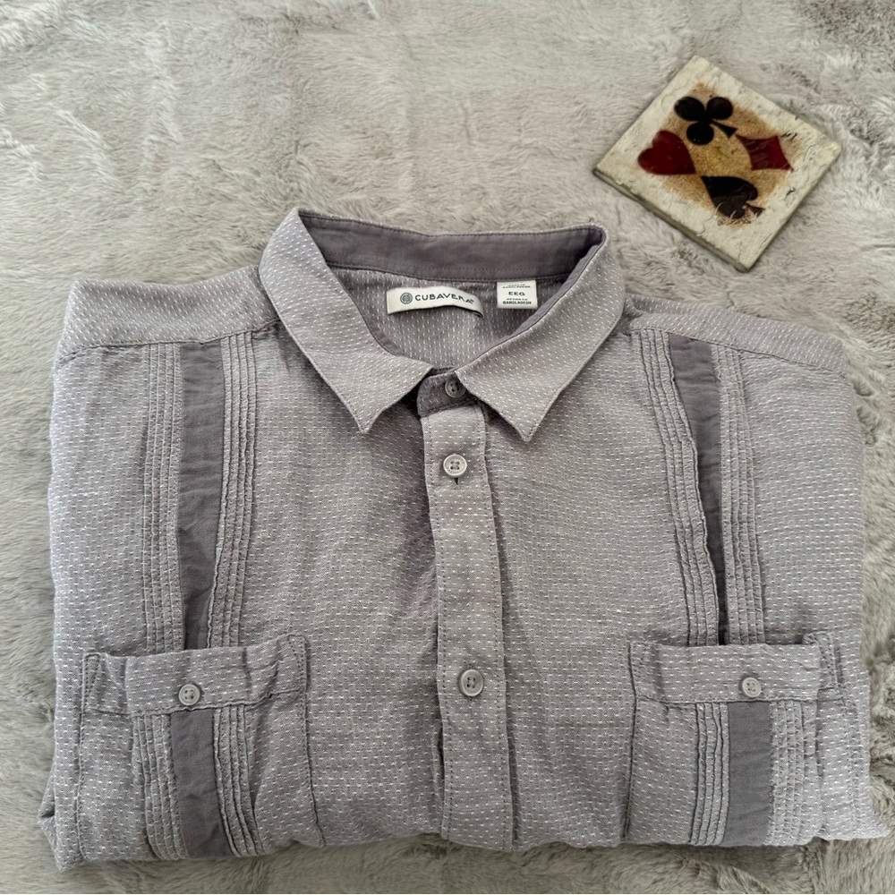 Cubavera Gray Casual Button Down Shirt Linen Blend Size XXL